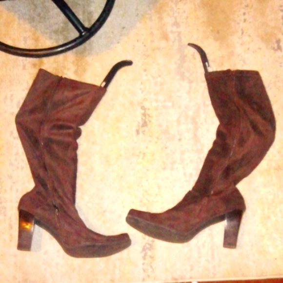 Franco Sarto Shoes - "FRANCO SARTO" Dark brown KNEE high zip-up 8" high heel boots SIZE: 8 @SEE PICS